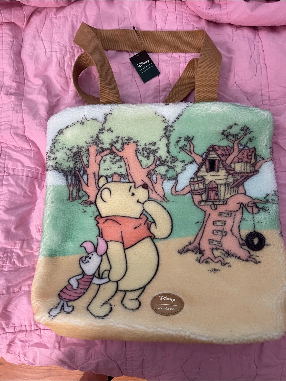 Disney Her Universe Winnie the Pooh Plush Sherpa Tote Bag - Yellow, Green & Pink